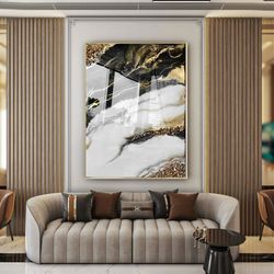 epoxy resine painting, abstract, modern epoxy painting, natural cryctals, large gold leaf abstract painting