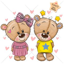 Cute Cartoon Teddy Bears PNG, Love, clipart, Children, Sublimation Design, kids print