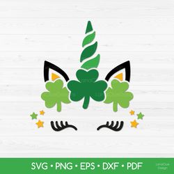 unicorn with shamrock svg - st patrick's day svg - unicorn face with clover svg png dxf eps pdf
