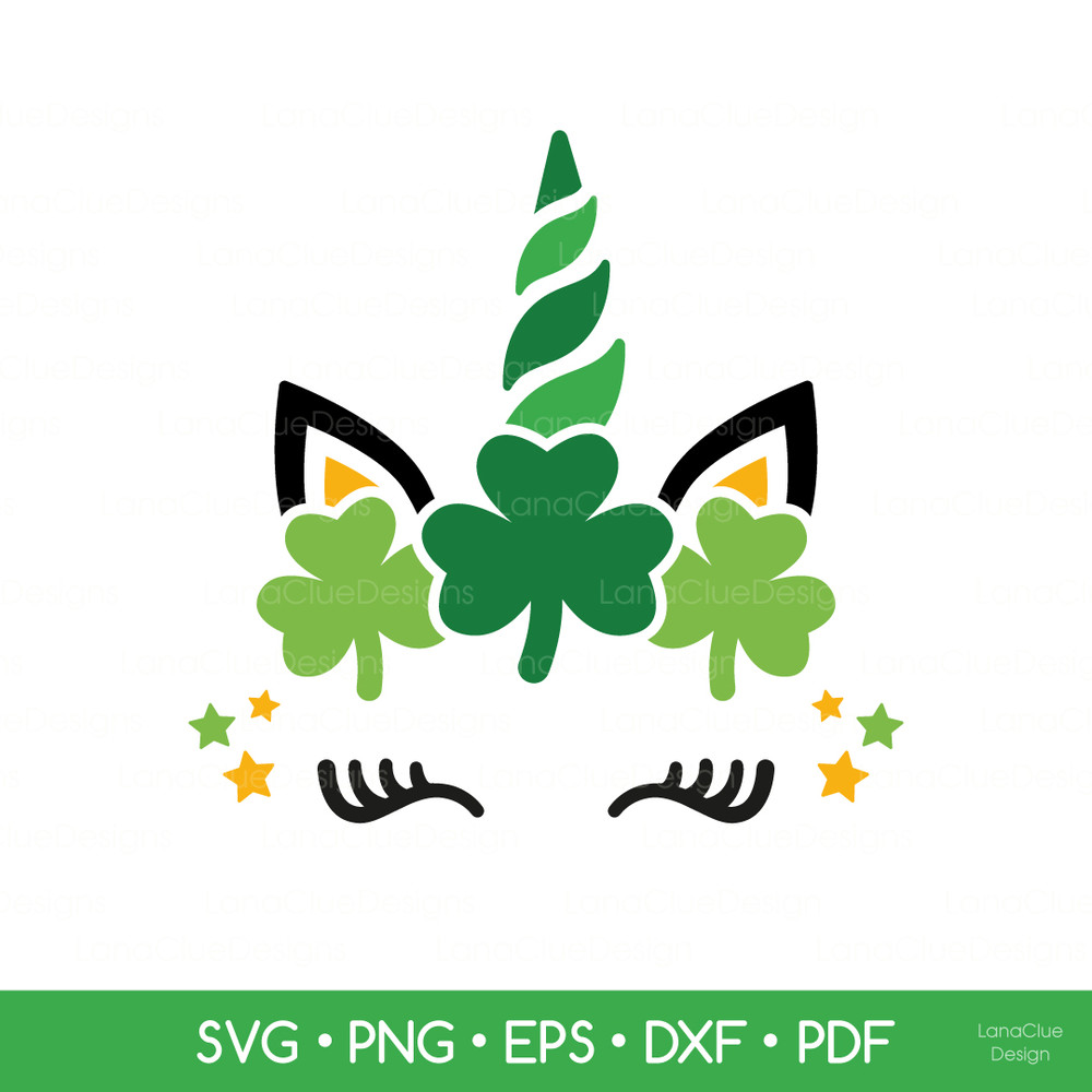 unicorn face with clover