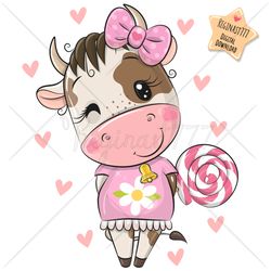 Cute Cartoon Cow PNG, clipart, Sublimation Design, Cool, Print, clip art, Lollipop, Pink