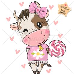 cute cartoon cow png, clipart, sublimation design, cool, print, clip art, lollipop, pink