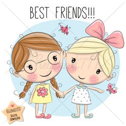 cute cartoon girls png, clipart, sublimation design, children printable, friends, art
