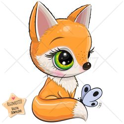 cute cartoon fox png, girl, clipart, sublimation design, print, clip art