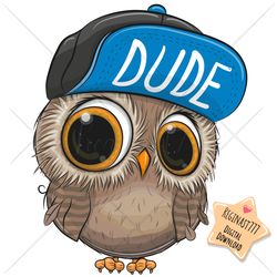 Cute Cartoon Owl PNG, Dude, Cap, clipart, Sublimation Design, Adorable, Print, clip art