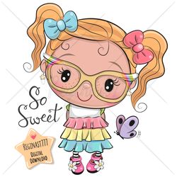 Cute Cartoon Girl PNG, clipart, Sublimation Design, Bow, Pretty, Children printable, Clip art