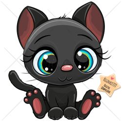Cute Cartoon Cat PNG, Black, clipart, Sublimation Design, kitten, Love, Kitty, Print, clip art