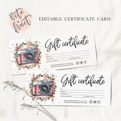Photography Gift Certificate Template, Photo Gift Cards, Photo Session Voucher Card, Gift Card Photography