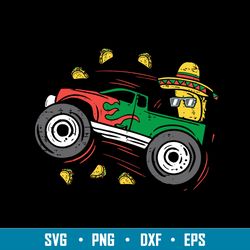 funny taco driving monster truck svg, monster truck svg, png dxf eps file