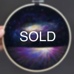 (19cm) Space painting, embroidered & needle felted wall hanging art