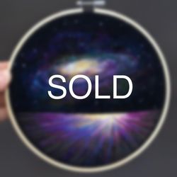 (19cm) space painting, embroidered & needle felted wall hanging art