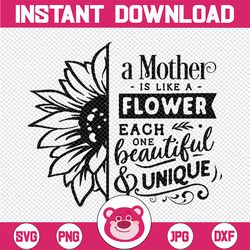 mother is like a flower svg, mom, mother's day, digital svg file for cricut or silhouette, dxf, png, jpg, eps, print fil