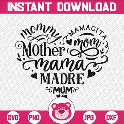 Mom Heart Svg, Mothers Day Gift, Words describing mom Svg, PNG SVG cut file printable, Cricut and Silhouette, Digital Do