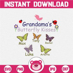 personalized name mother's day png grandma butterflies kiss mothers day grandchild grandma with butterflies sublimation