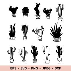 Cactus Svg Silhouette Potted Plant File for Cricut Succulent Dxf Set