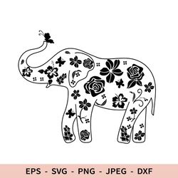 Elephant Svg Floral Elephant File for Cricut Baby Animal Silhouette Dxf