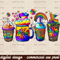 LGBTQ Coffee Cups Png Sublimation Design, Coffee Cups Png, Leopard Coffee Cup Png,Pride Heart Png,LGBTQ Png,Pride Month