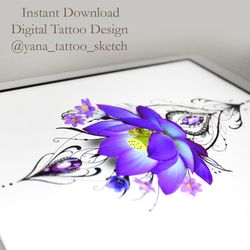 Lotus Tattoo Design Lotus Flower Tattoo Sketch Lotus Ornamental Tattoo Design Ideas, Instant download PDF, JPG, PNG