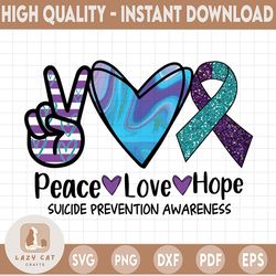 peace love hope suicide prevention leopard png, awareness ribbon, suicide awareness, teal purple, print file for sublima