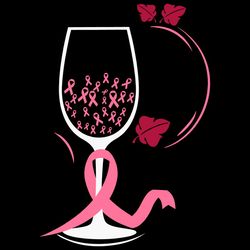 wine glass pink ribbon breast cancer svg png, breast cancer svg