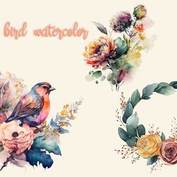 floral bird watercolor clipart