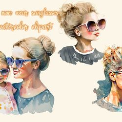 messy bun mom wear sunglasses watercolor clipart
