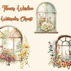 vintage flower window watercolor clipart