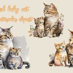 Mom And Baby Cat Watercolor Clipart