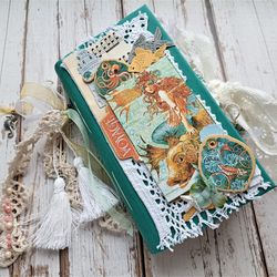 Mermaid junk journal handmade Steampunk mermaid journal for sale Thick ocean junk book with lace