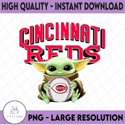 baby yoda with cincinnati reds baseball png,  baby yoda mlb png, mlb png, digital download