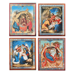 Birth of Jesus Christ, in Bethlehem Icon Set | A set of 4 small Orthodox icons of Jesus Christ Birth