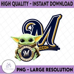 baby yoda with milwaukee brewers baseball png,  baby yoda mlb png, mlb png, digital download