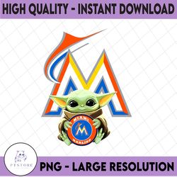 baby yoda with miami marlins baseball png,  baby yoda mlb png, mlb png, digital download