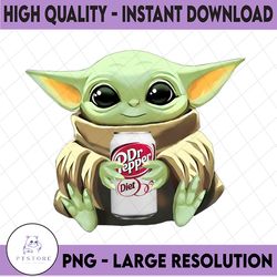 baby yoda with dr pepper diet png, baby yoda png, sublimation ready, png files for sublimation