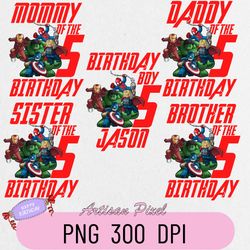 avengers birthday png, custom family matching png, kids party png, personalized name and age png