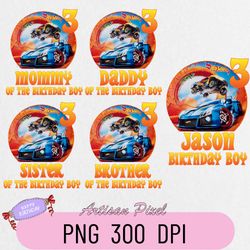 hot cars birthday png, custom family matching png, kids party png, personalized name and age png