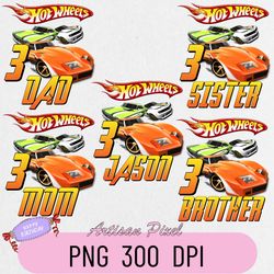 racing cars birthday png, custom family matching png, kids party png, personalized name and age png
