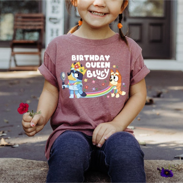 Personalized Bluey Birthday Queen Shirt, Bingo Birthday Shirt, Bluey Birthday Party Shirt, Custom Bluey Family Birthday Youth Tshirt 5XL White | Tee