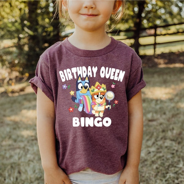 Personalized Bluey Birthday Queen Shirt, Bingo Birthday Shirt, Bluey Birthday Party Shirt, Custom Bluey Family Birthday Baby Bodysuit XL White | Tee