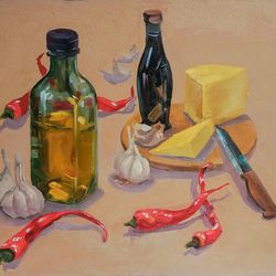 Kitchen wall art large. Set of two food painting original still life