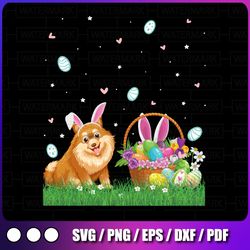 happy easter cute bunny pomeranian dog wearing bunny ears png, easter sublimation design download, pomeranian png
