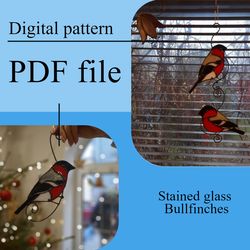 Bullfinches Suncatcher/ Digital Download/ Stained glass pattern template/ PDF file/ DIY/Printable pattern