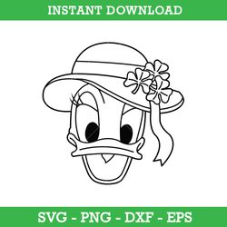 daisy duck face st patrick's day outline svg, daisy lucky svg, saint patrick's day disney svg, instant download