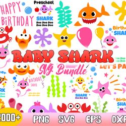 bundle baby shark svg, baby shark birthday svg, shark bundle svg, baby shark cricut file