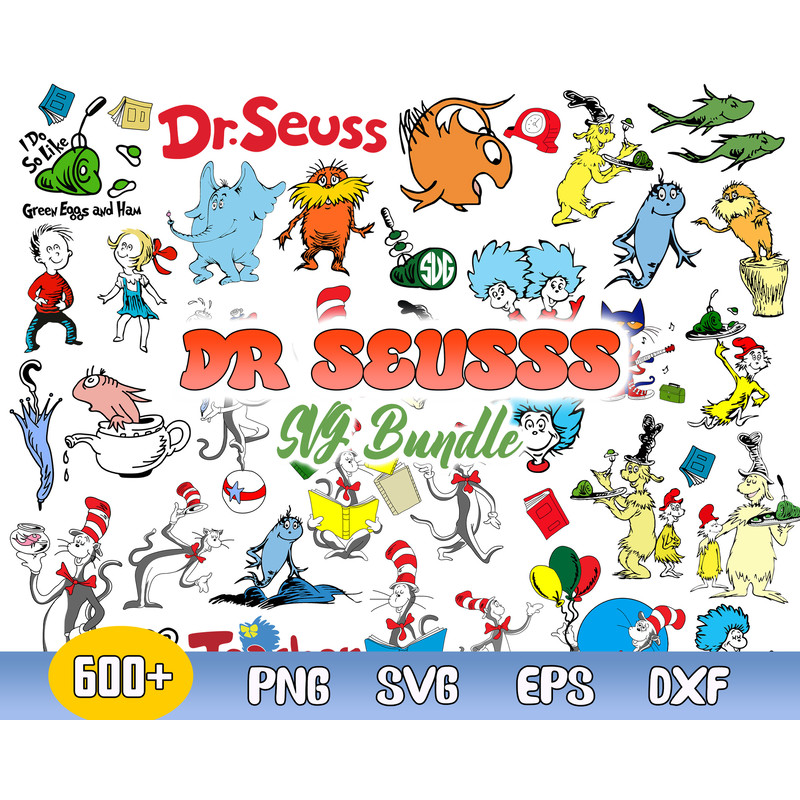 Bundle Dr. Seuss Svg, Dr. Seuss Charater Svg, Cat In The Hat Svg, Png Dxf Eps Digital File.jpg
