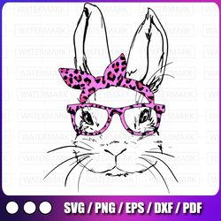 cute bunny face leopard pink glasses headband happy easter day easter png, easter day png