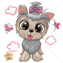 Cute Cartoon Yorkshire terrier Dog PNG, clipart, Sublimation Design, Children printable, Cool, art