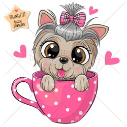 Cute Cartoon Yorkshire terrier Dog PNG, Cup, clipart, Sublimation Design, Children printable, Cool, art