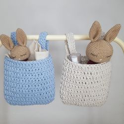 baby crib hanging storage basket for diapers and toys - cotton pocket organizer cot nursery decor