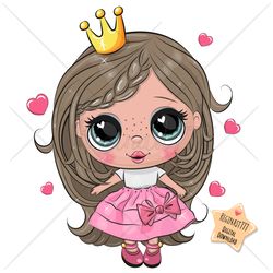 cute cartoon princess png, clipart, sublimation design, adorable, print, clip art, pink
